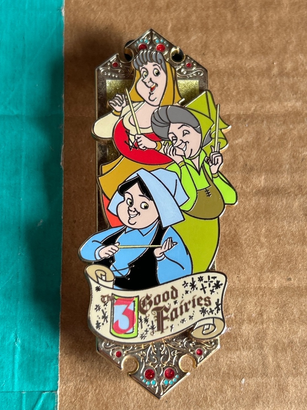 WDI MOG Sleeping Beauty 65th Anniversary Pin The 3 Good Fairies Flora Fauna